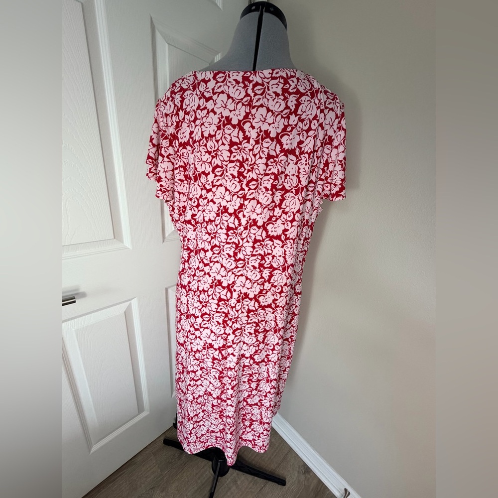 Lauren Ralph Lauren 20W Red Floral Faux Wrap Midi Dress - EUC - Picture 3 of 5